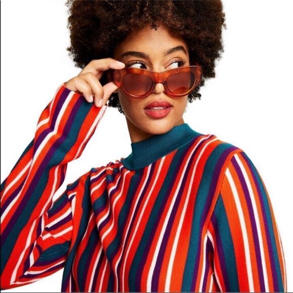 Victor Glemaud x Target Teal Striped Mock Turtleneck Multi Pullover Sweater - Picture 1 of 5
